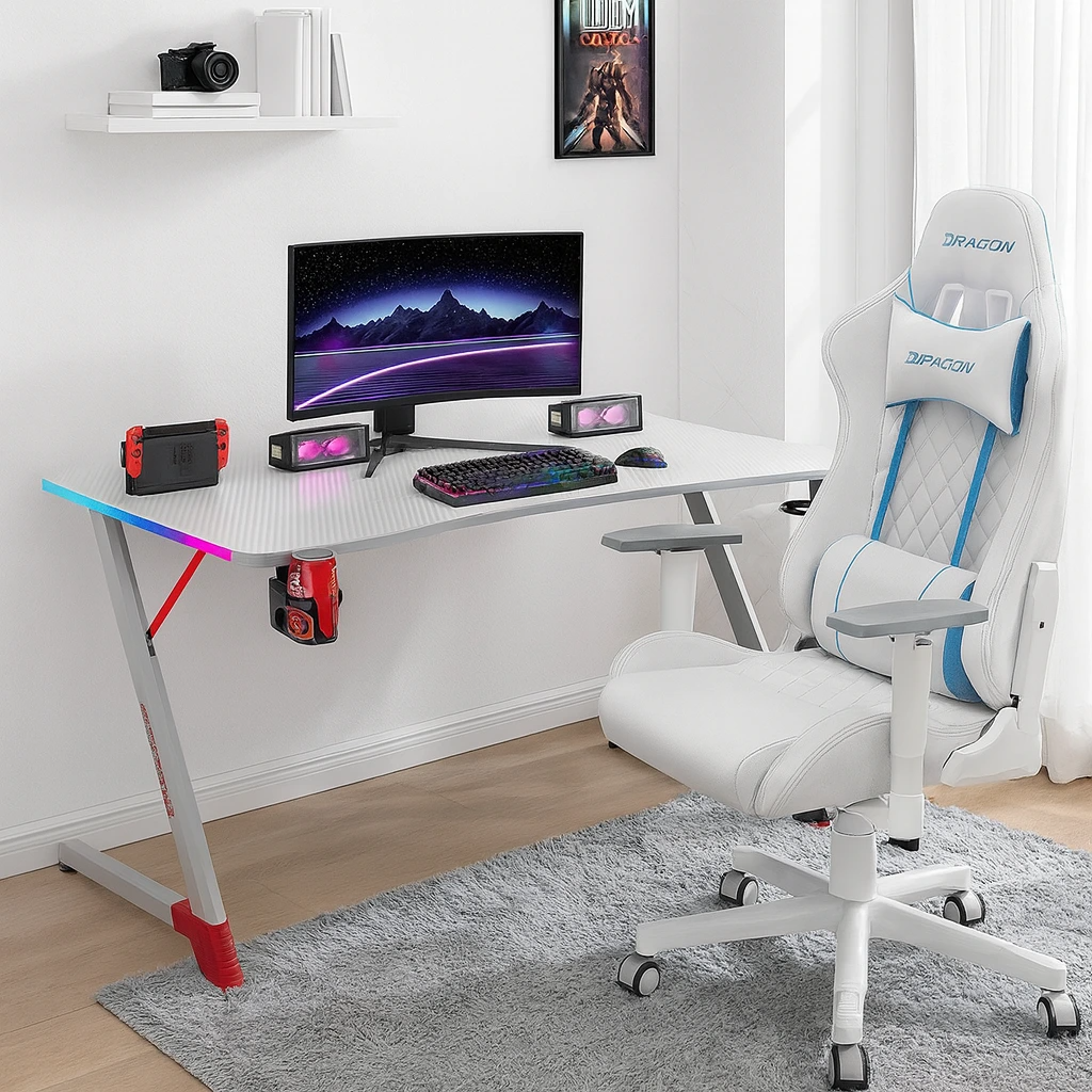Gamax D2209 White RGB Gaming Desk 140